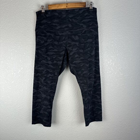 Lululemon Align Crop 21" Sequoia Camo Print Deep Coal Black Size 12 - Picture 1 of 5